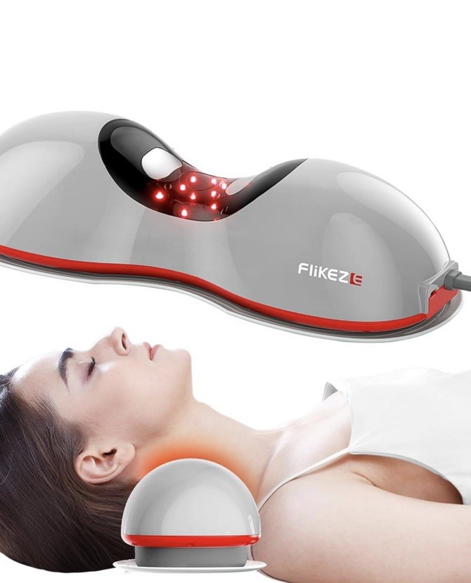 FliKEZE NeoNeck Heated Neck & Shoulder Massager Wireless Remote Red Light Gray