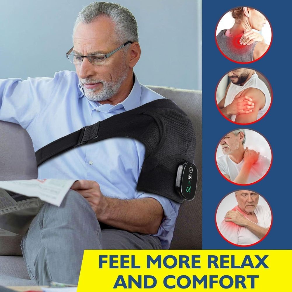 Electric Heated Shoulder Brace Massage Rotator Cuff Support Compression Wrap