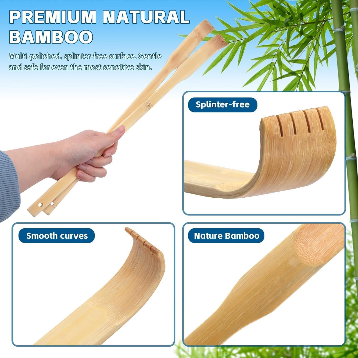 12 PCS Natural Bamboo Back Scratcher, 16.5 Inch Long Handle Wooden Back Scratche
