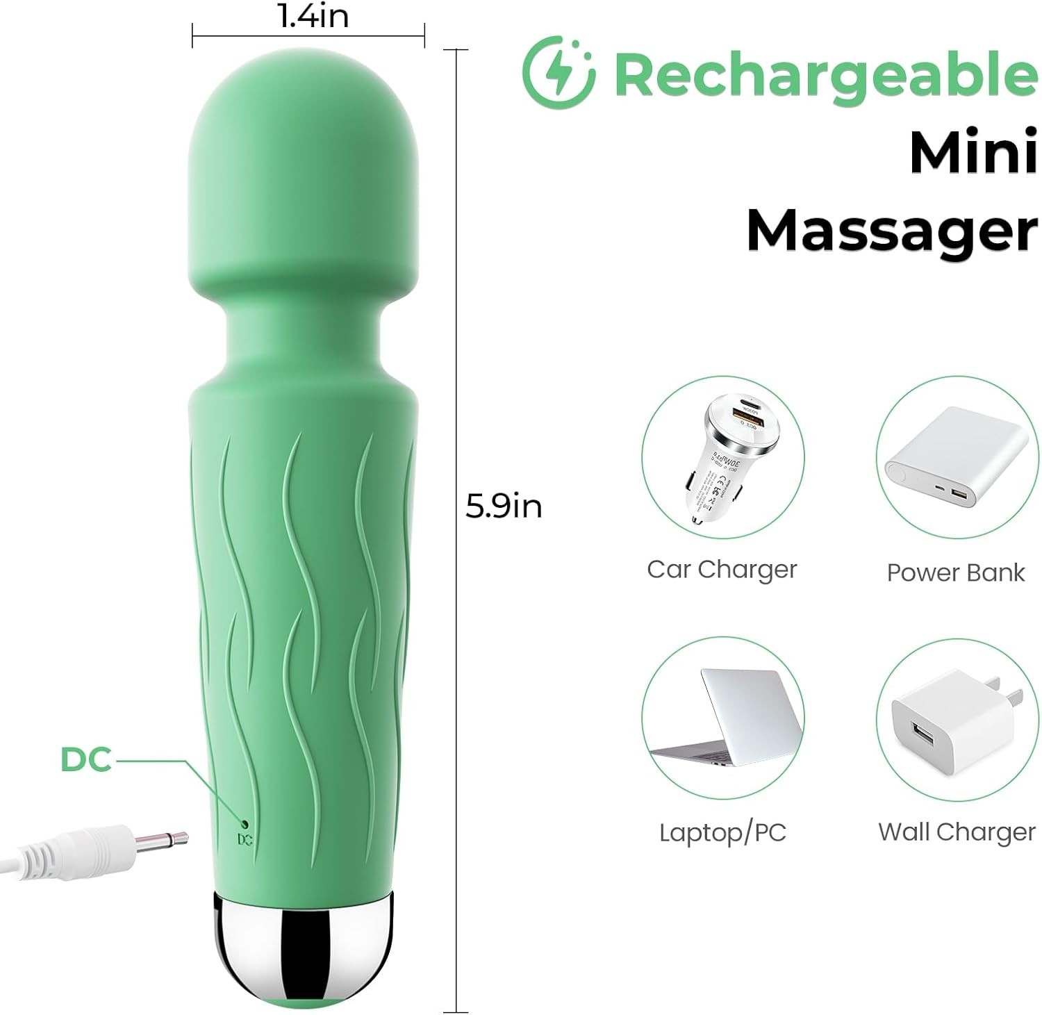 Mini Massager,Small Cordless Handheld Massager with 10 Quiet Vibration Modes