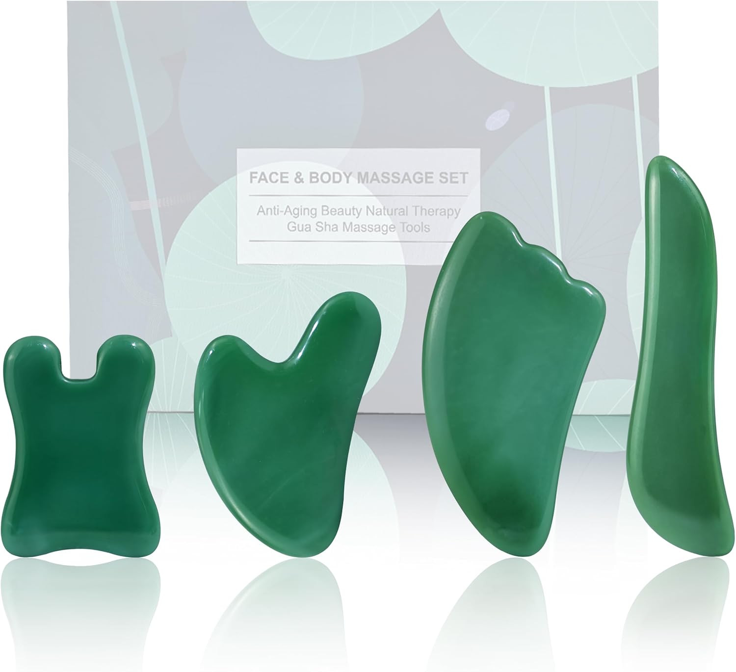 Guasha 4 Pc Green Gua Sha Massage Tool Set Facial Body SPA Scraping Therapy Kit