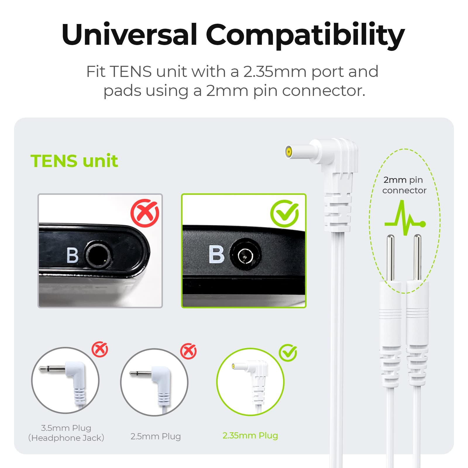AUVON Durable Lead Wires for TENS EMS Units (2 Packs), Standard Leads with 40,00