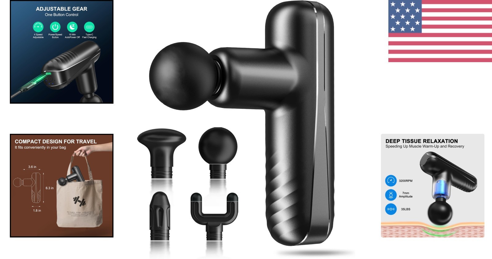 Compact Handheld Massage Gun – Rechargeable Muscle Therapy with Auto Shut-Off