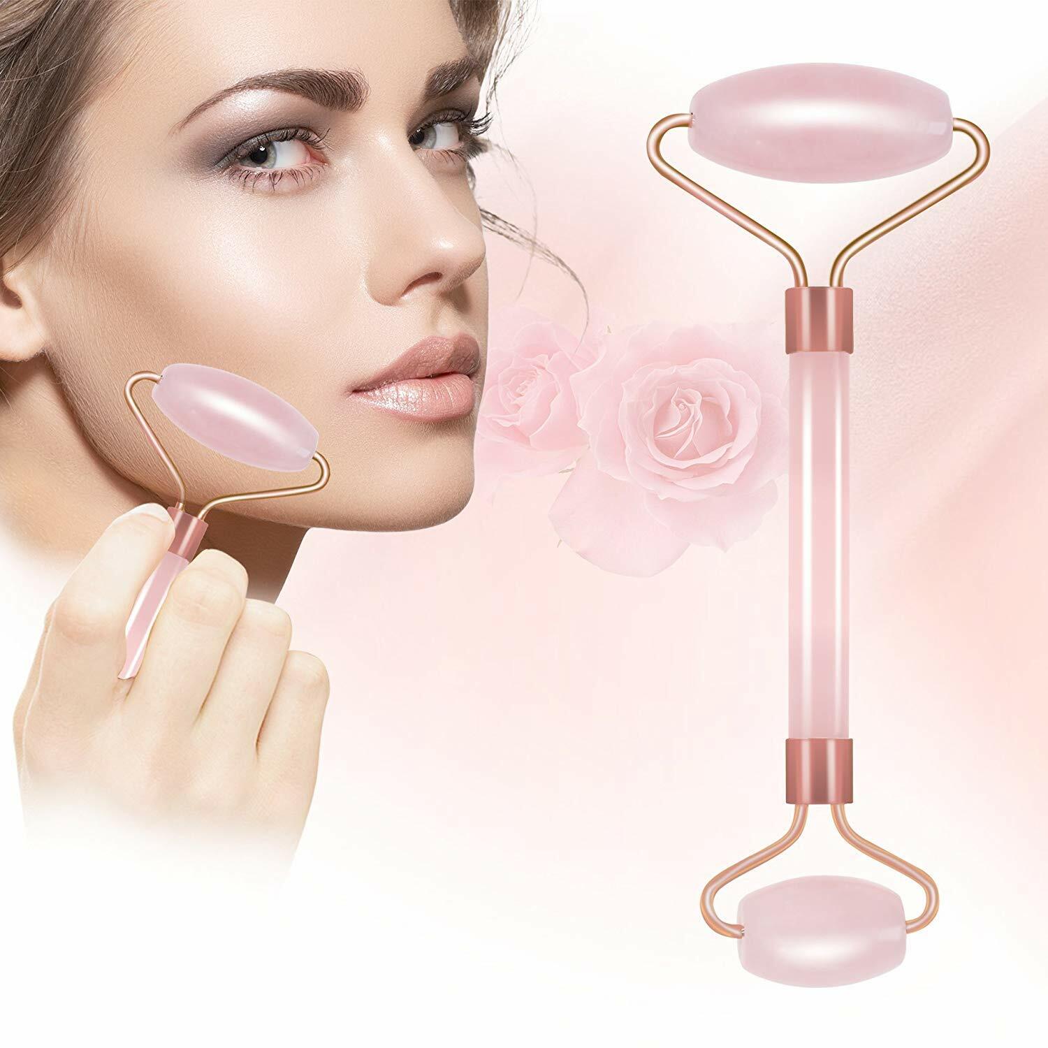 Natural Jade Roller GUA SHA Premium Face Eye Neck Beauty Massager Rose Gold Tool