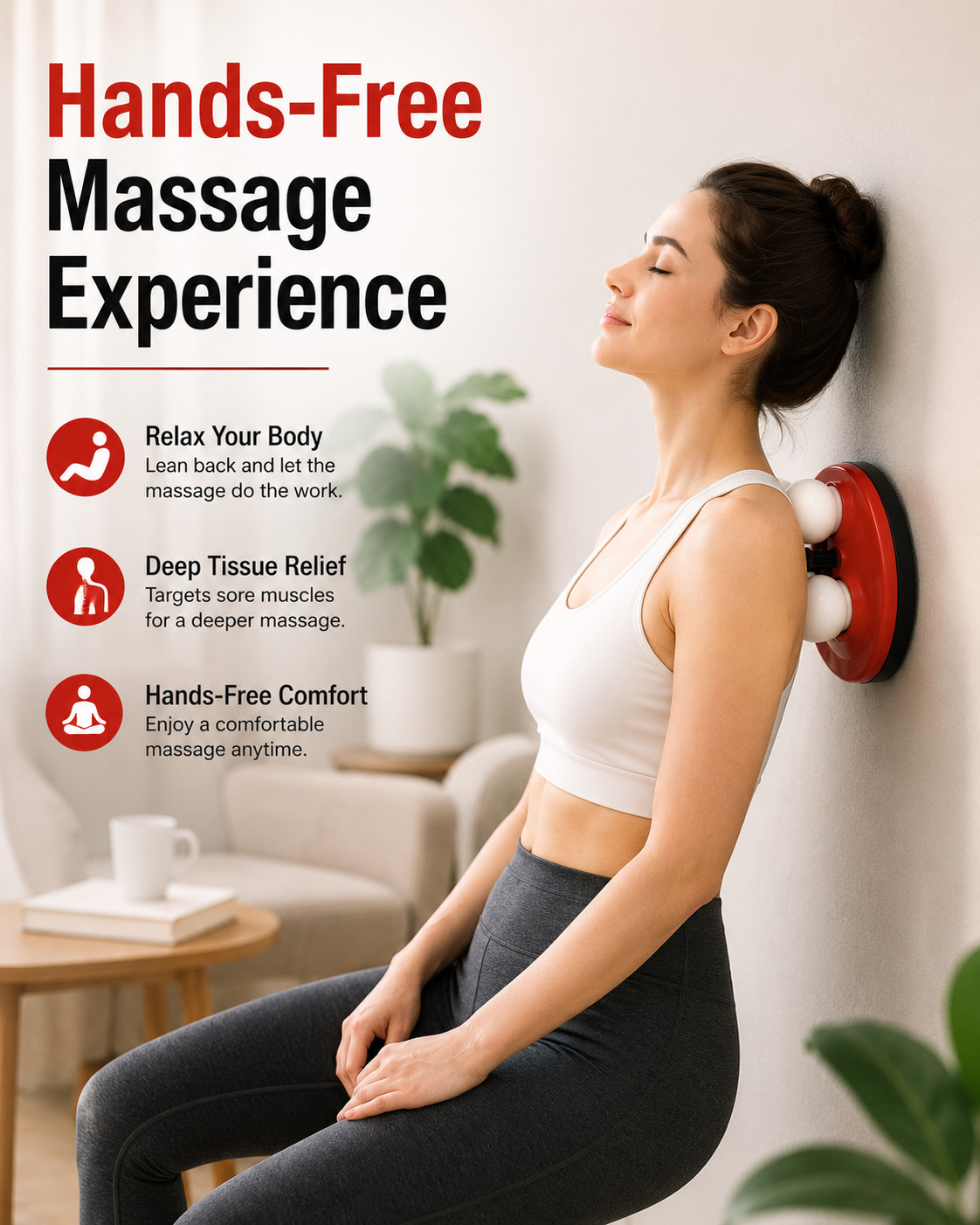Neck & Back Massager Wall Mounted Deep Tissue Massage Adjustable Heads Hands-Fre
