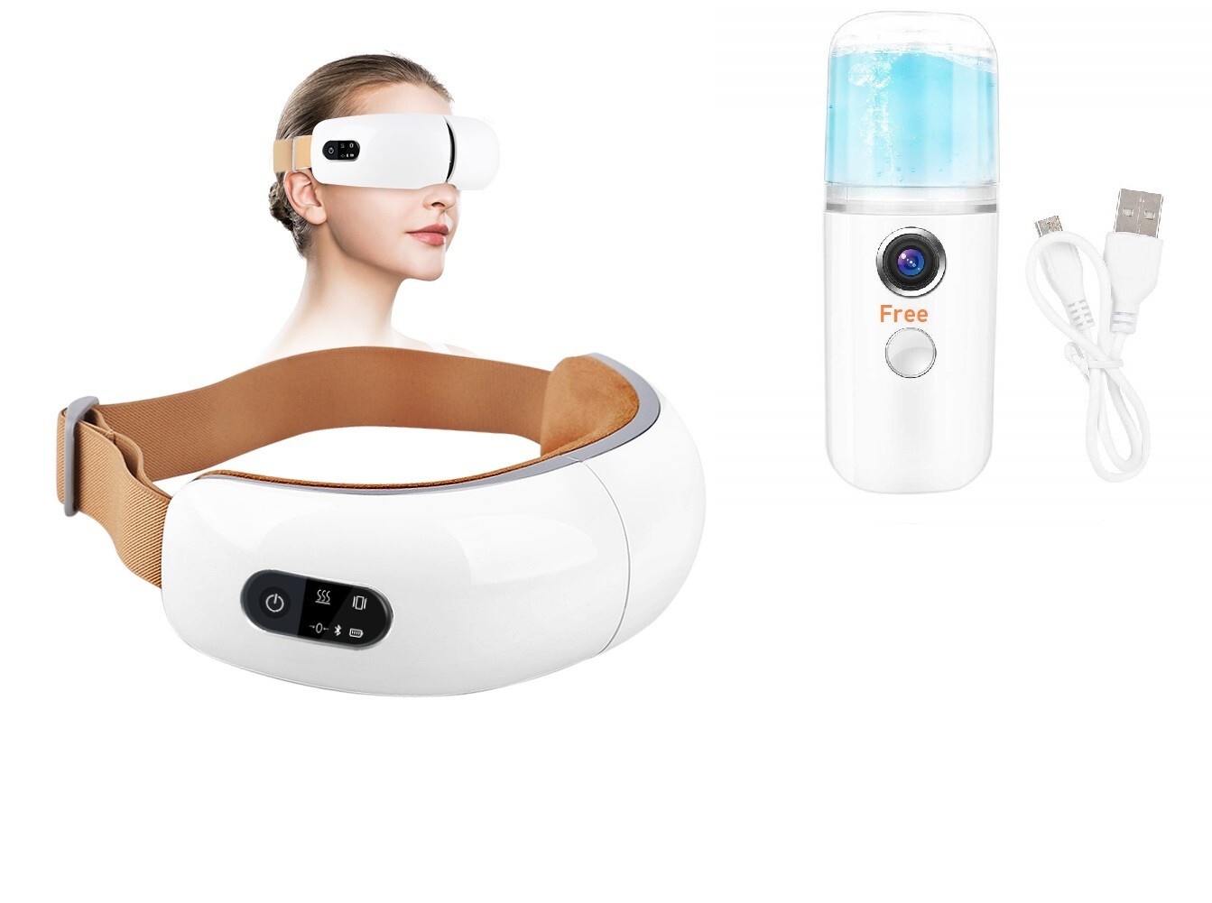 Electric Eye Massager Bluetooth , Masajeador de ojos con calor en blanco