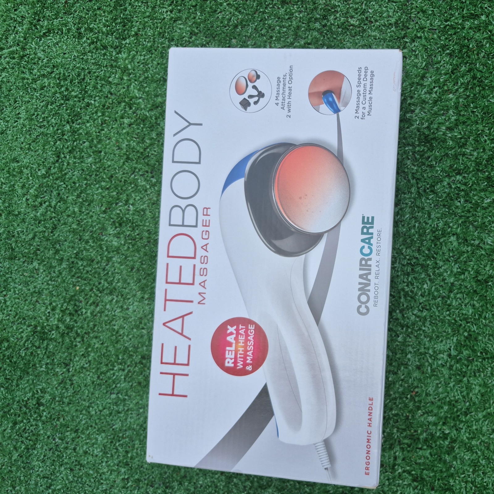 CONAIR CARE Heated Body Massager w/Ergonomic Handle & Attachments ~ NEW Open Box