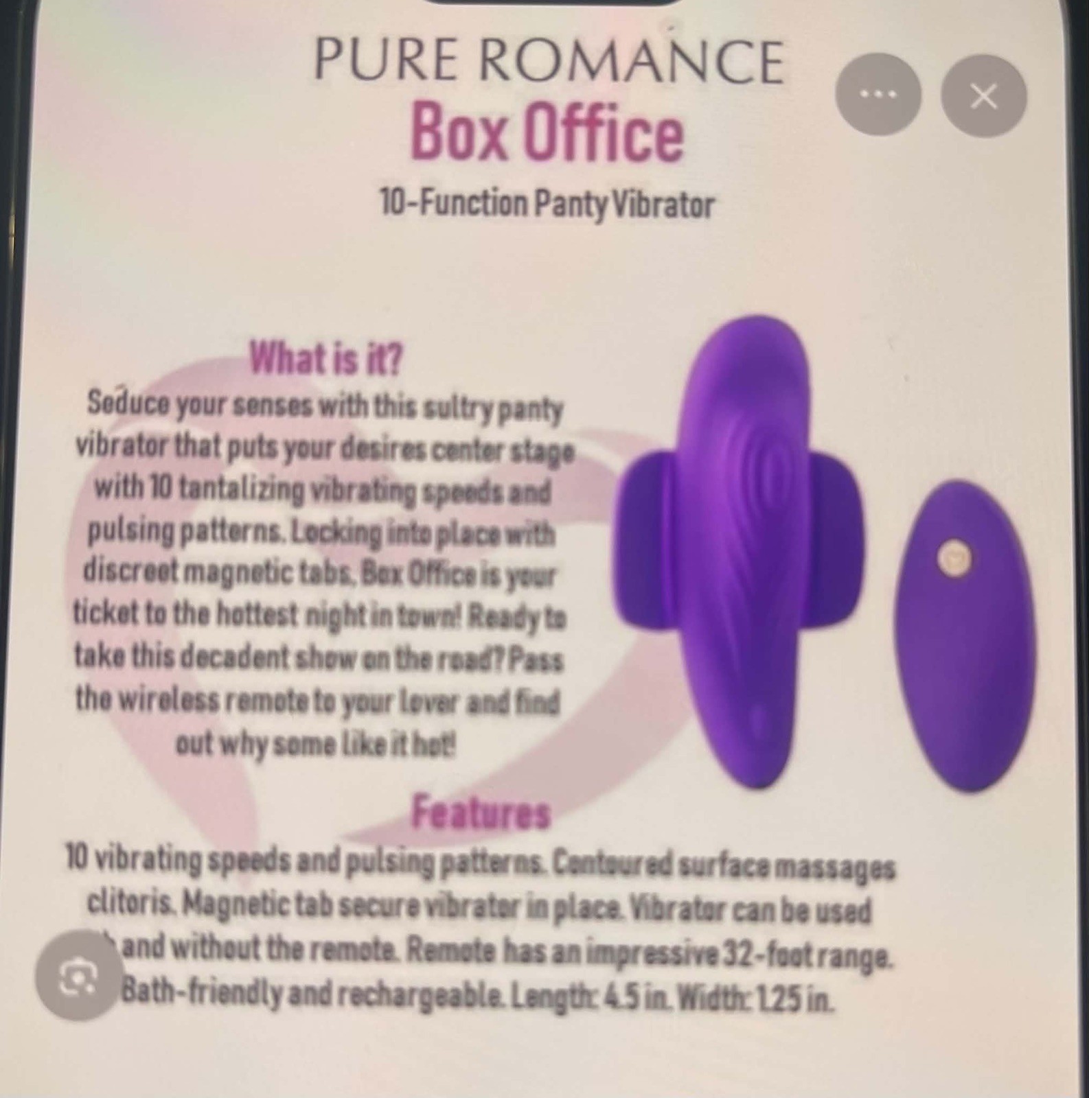 Pure Romance Toys Box Office New In Box/Sealed