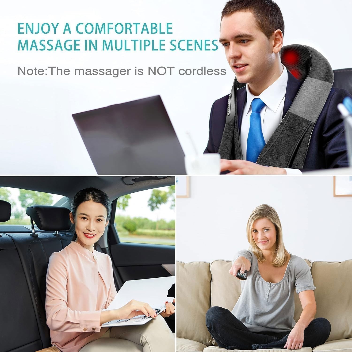 Neck Massager, Portable Electric Shiatsu Back Massage Device with Heat