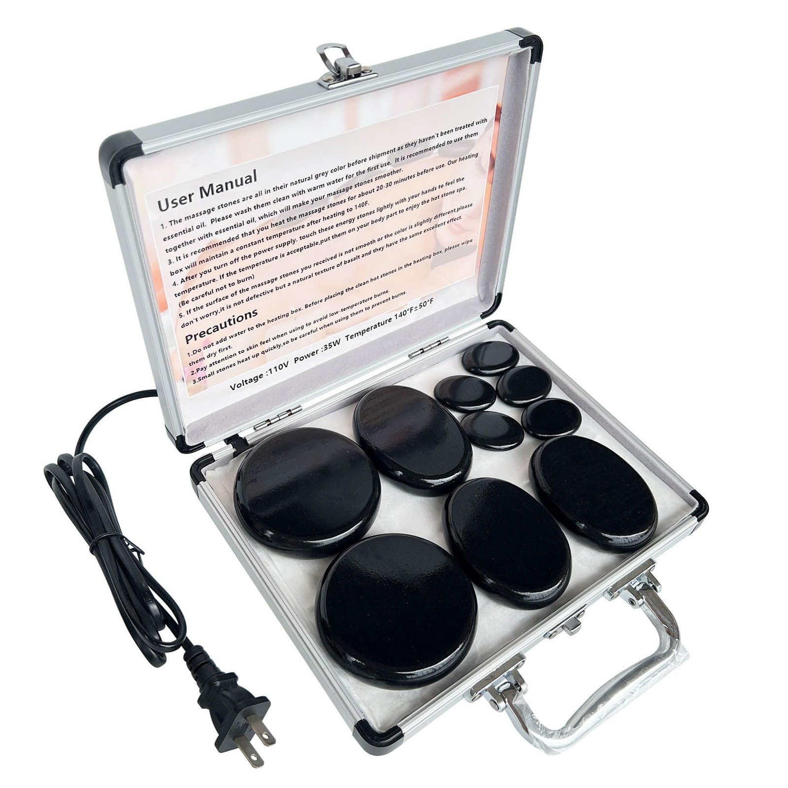 MINGJISHIYE Hot Stone Massage, 10-Piece Portable Massage 10PCS, Black