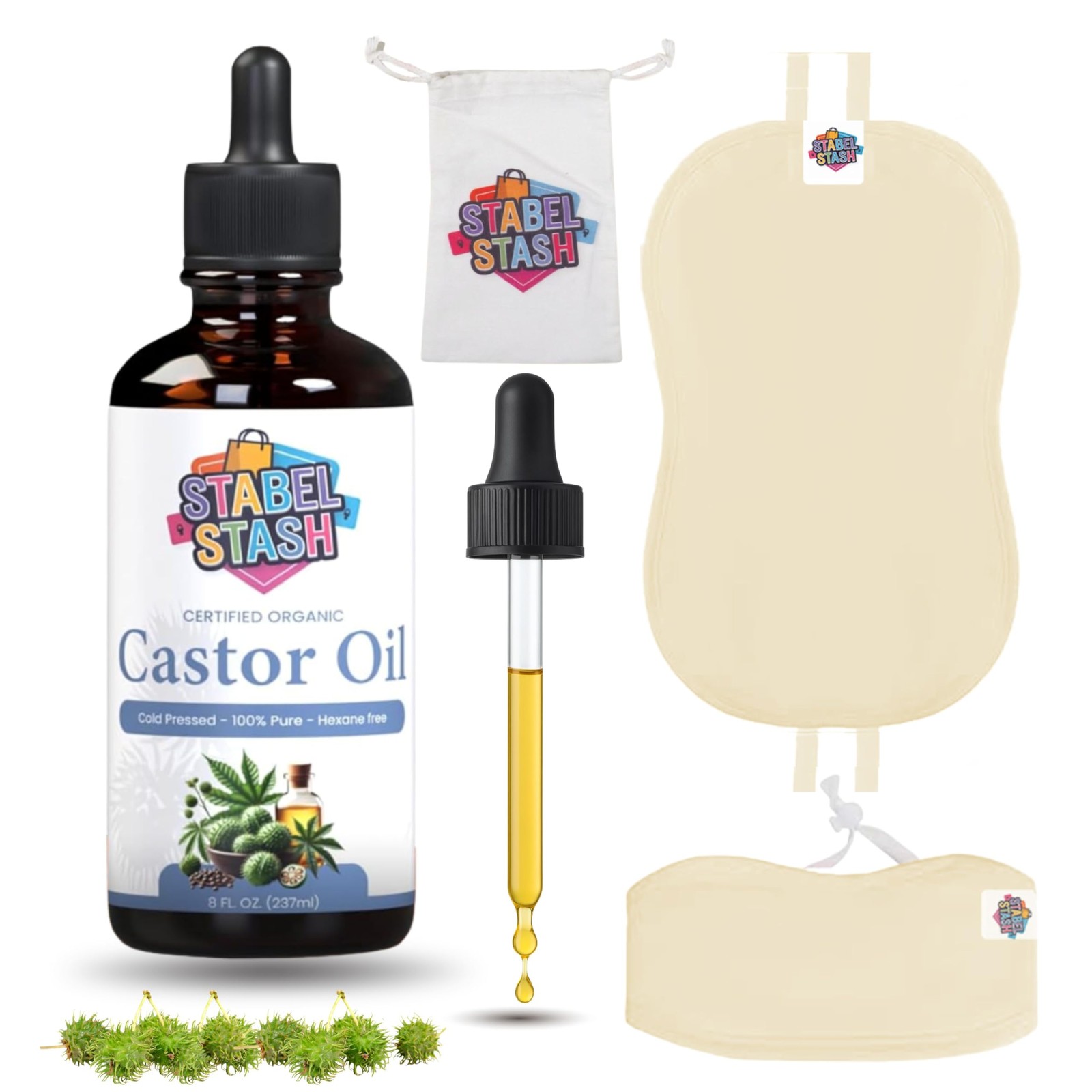 Pure Castor Oil Liver Kit, Castor Oil Pack Wrap with Neck Pad and 8 OZ Cold-P…