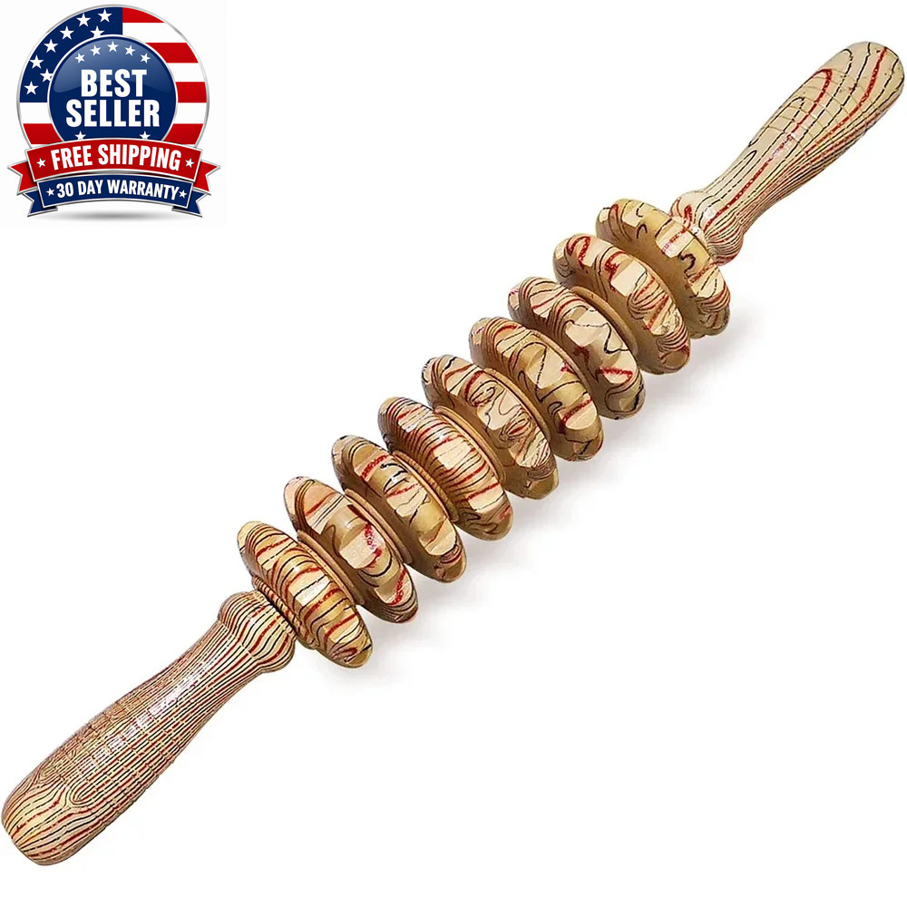 Curved Wood Roller for Stomach Cellulite,Wooden Therapy Massage Tool for Body Sh