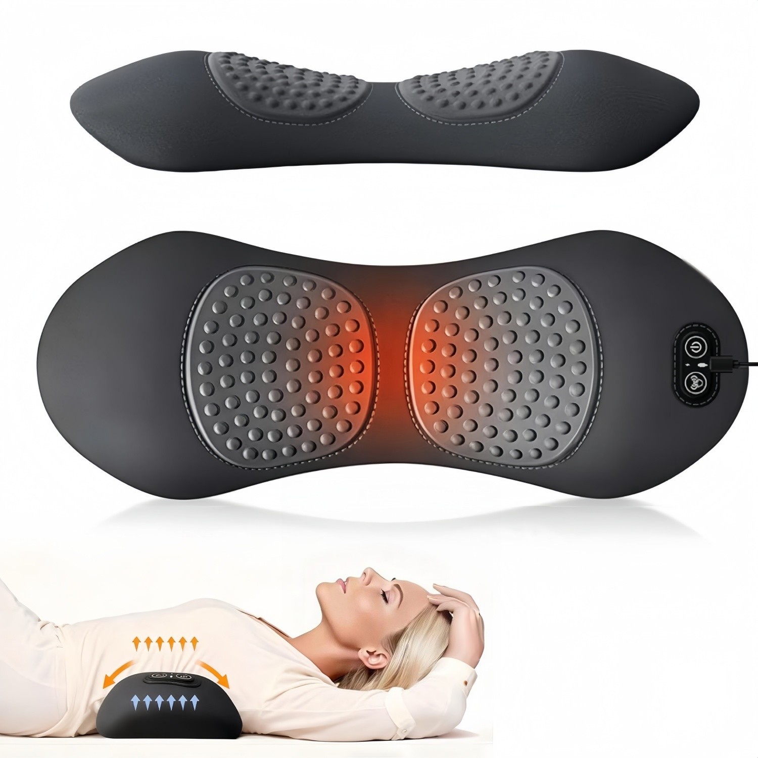 3 In 1 Electric Lumbar Support Pillow Smooth Spine Triple Fusion Back Massager
