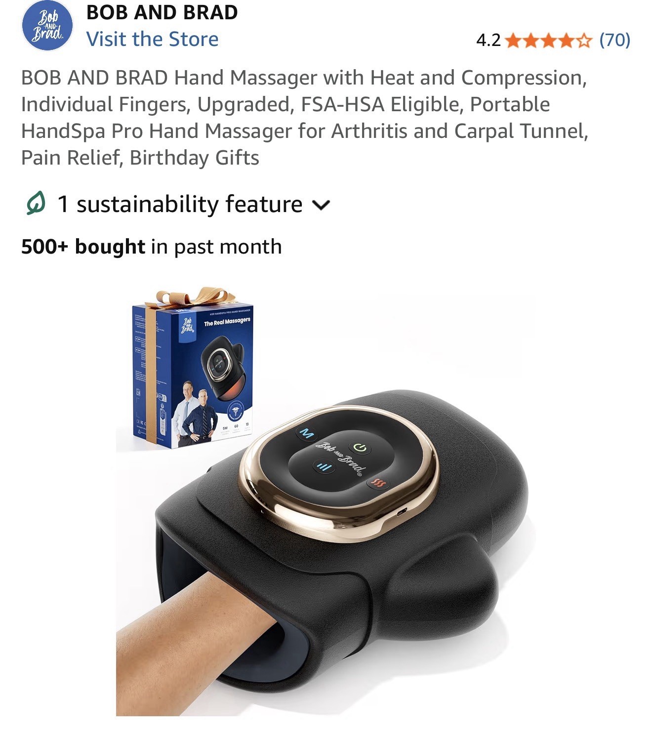 BOB AND BRAD Hand Massager with Heat and Compression, Individual Fingers