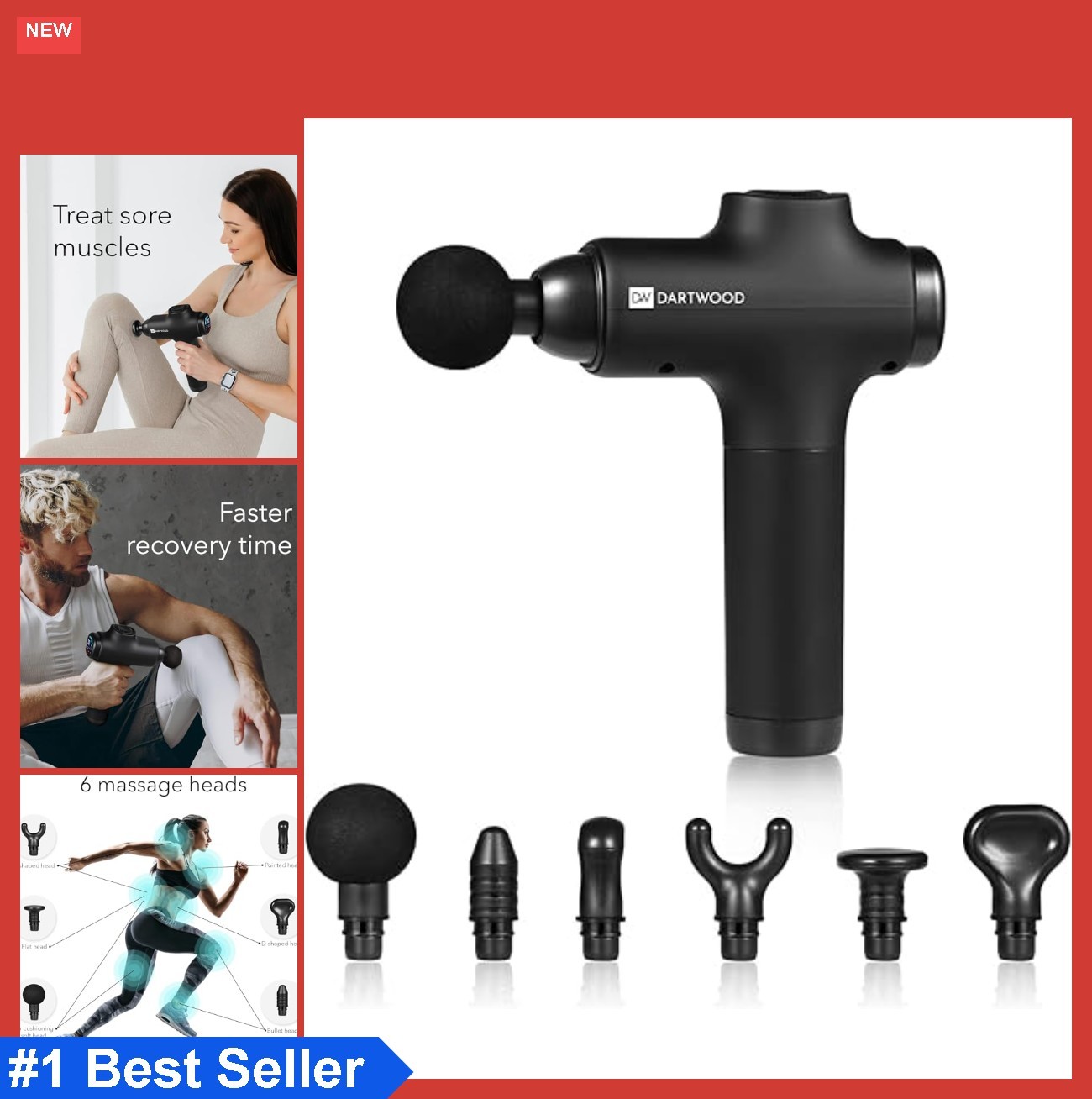 Deep Tissue Massage Gun 30 Speeds 6 Heads 2.5 lb Portable Percussion for Muscle
