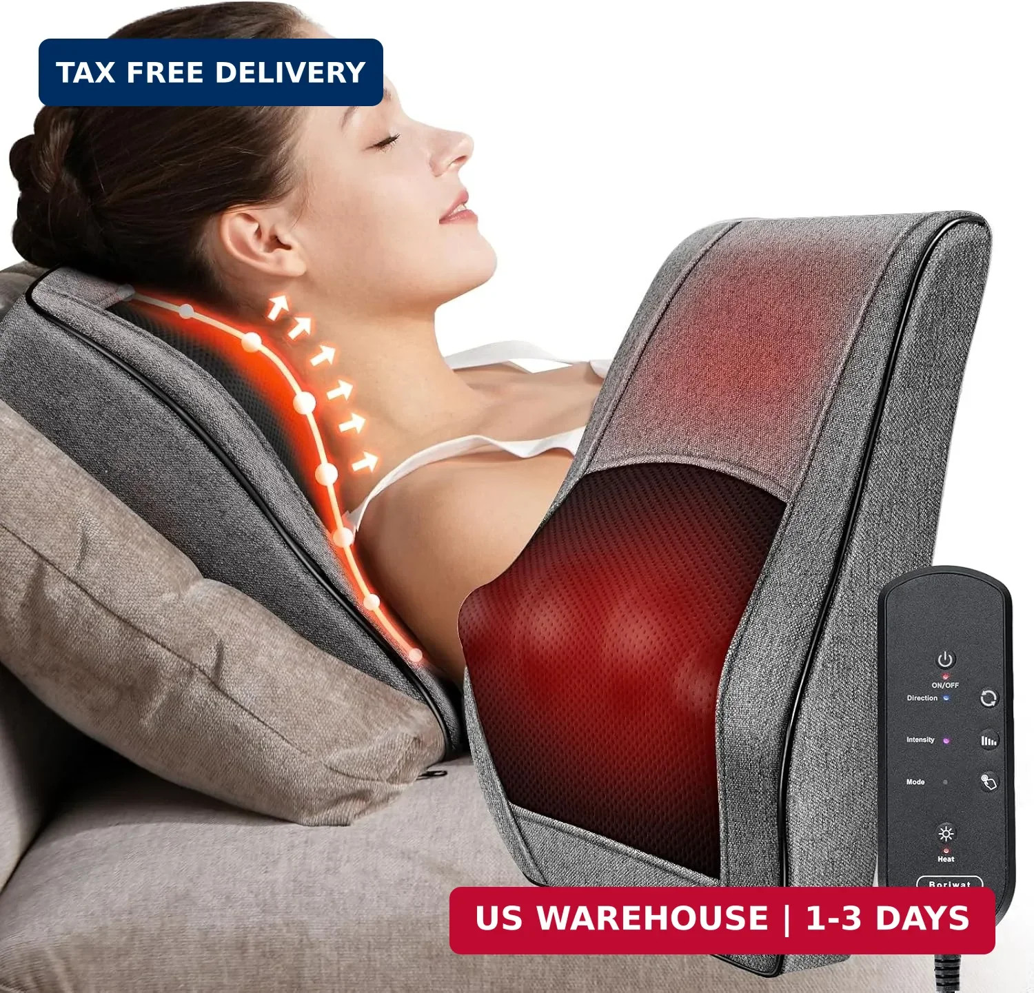 Boriwat Back Massager with Heat, Neck Massager for Pain Relief Deep Tissue, 3D K