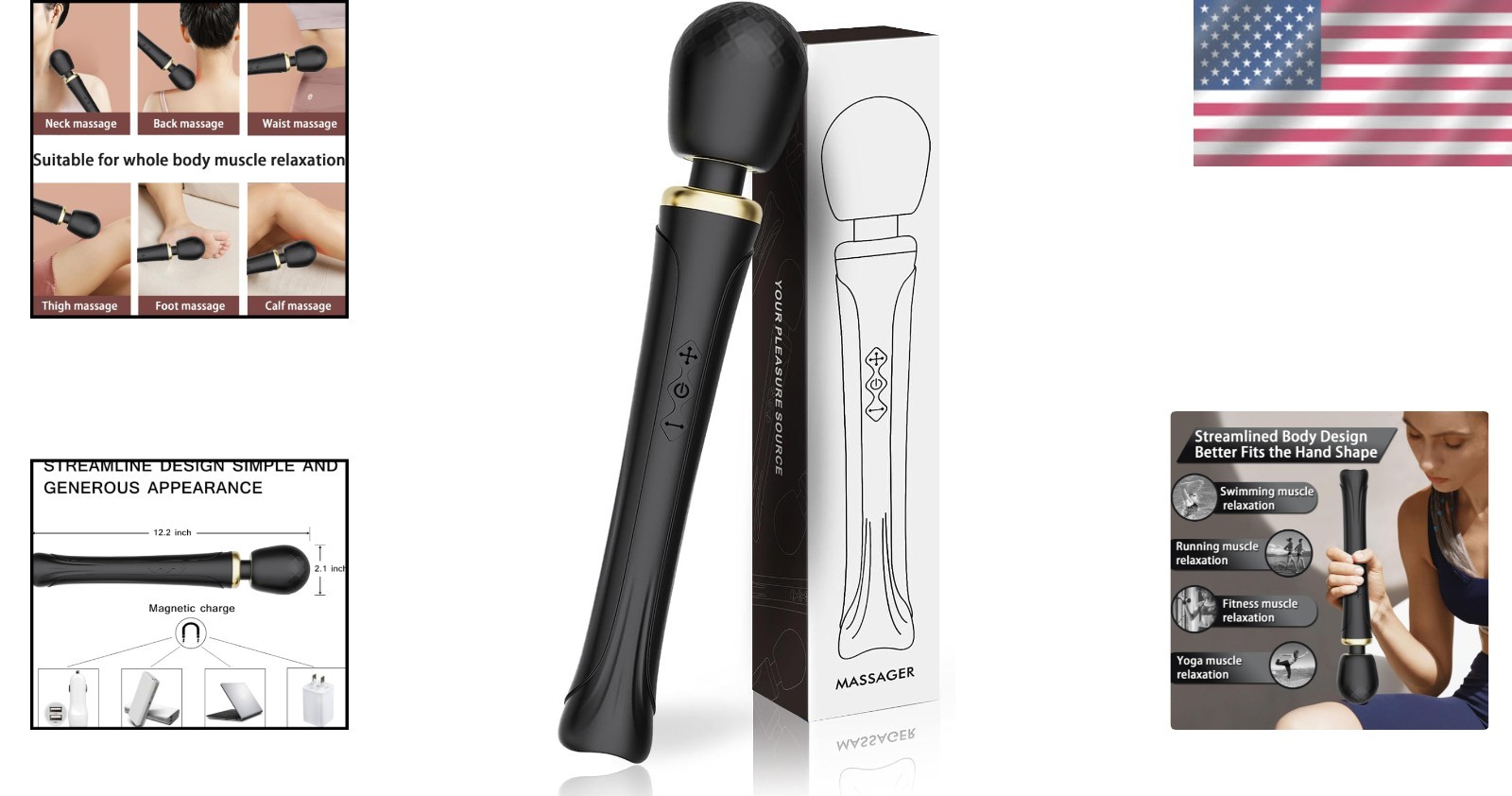 Waterproof Silicone Handheld Massager – Rechargeable & Quiet with 20 Patterns