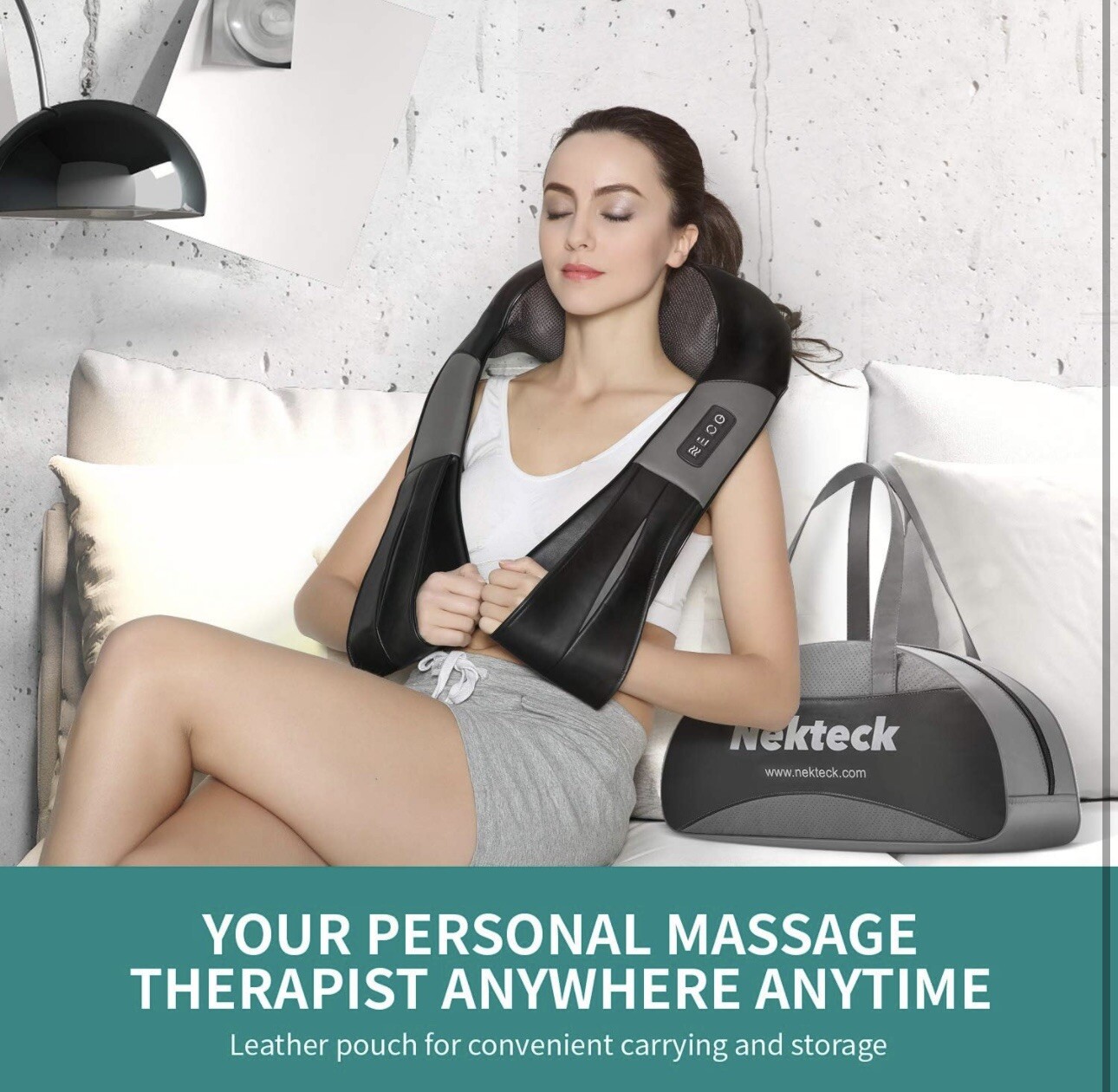 Nekteck Shiatsu Neck/Back Massager with Heat, Electric, Deep Tissue, 8 Nodes