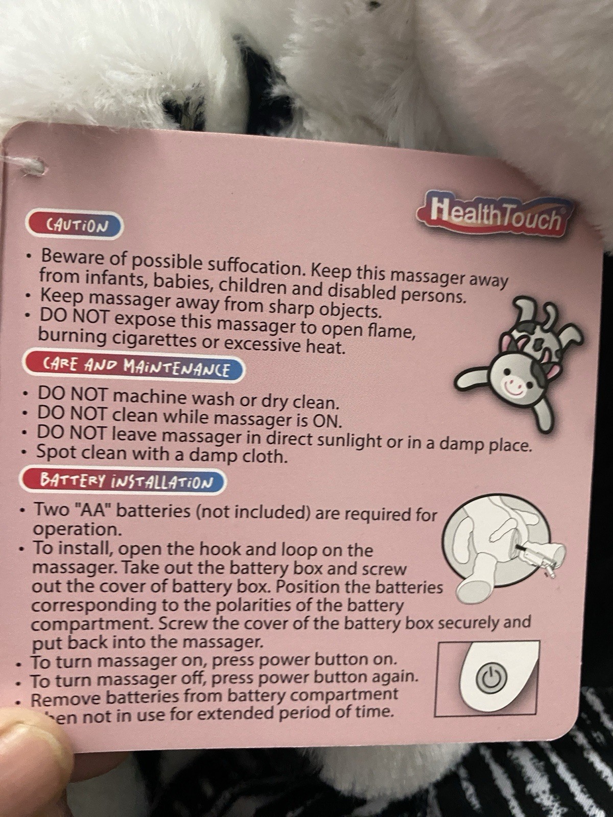 Health Touch Huggable Massager Cat Relaxing Vibrating Gray Plush Stuffed Animal
