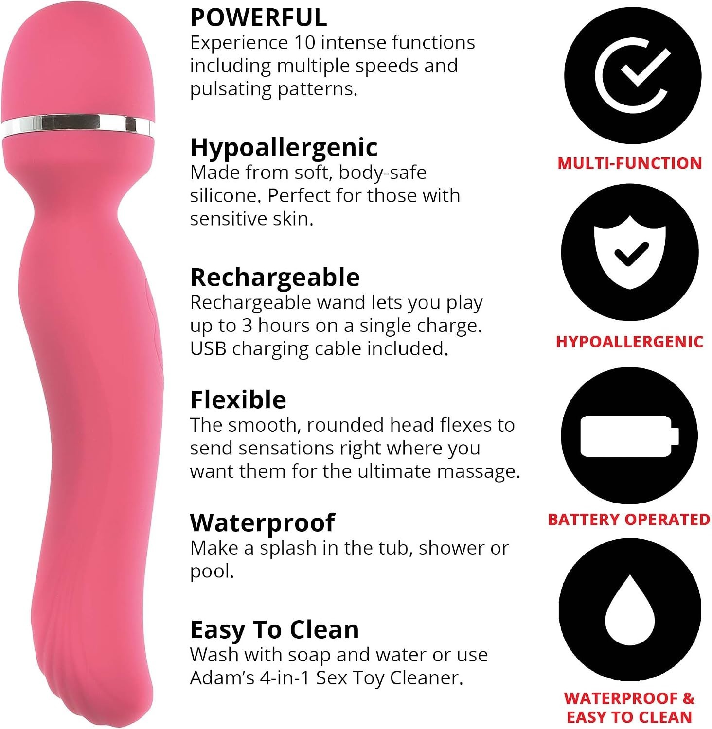 Adam & Eve Intimate Curves Rechargeable Wand new pink 7.75 Inches, 10 Speed