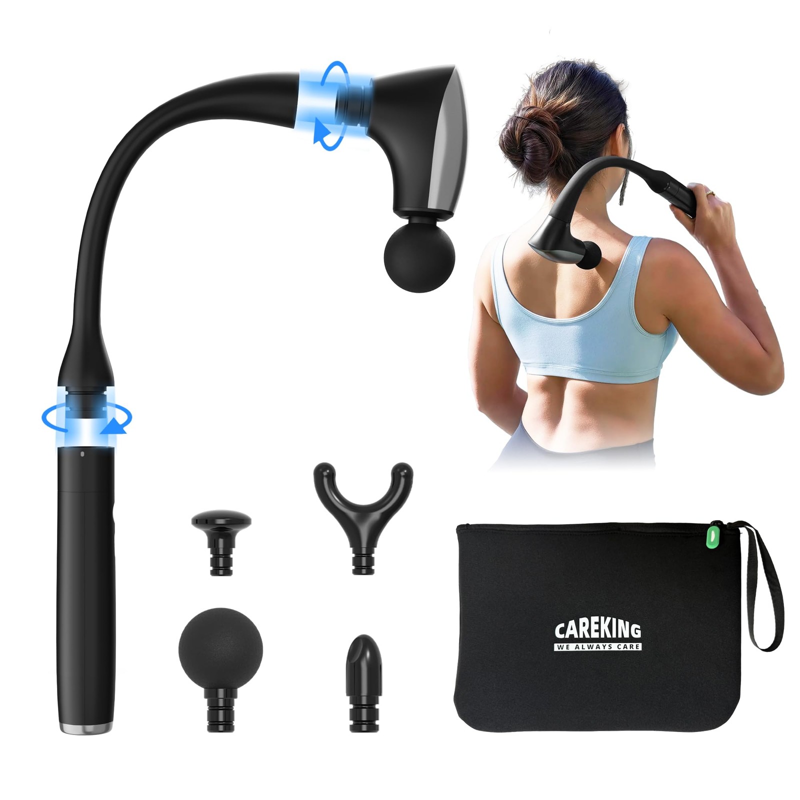 2-in-1 Detachable Muscle Massage Gun Deep Tissue with 20» Extension Handle, Bac