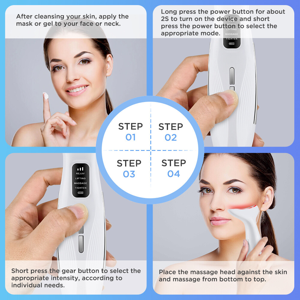 Microcurrent Facial & Neck Massager 3 Modes,Light Therapy, 45°C Constant Heat