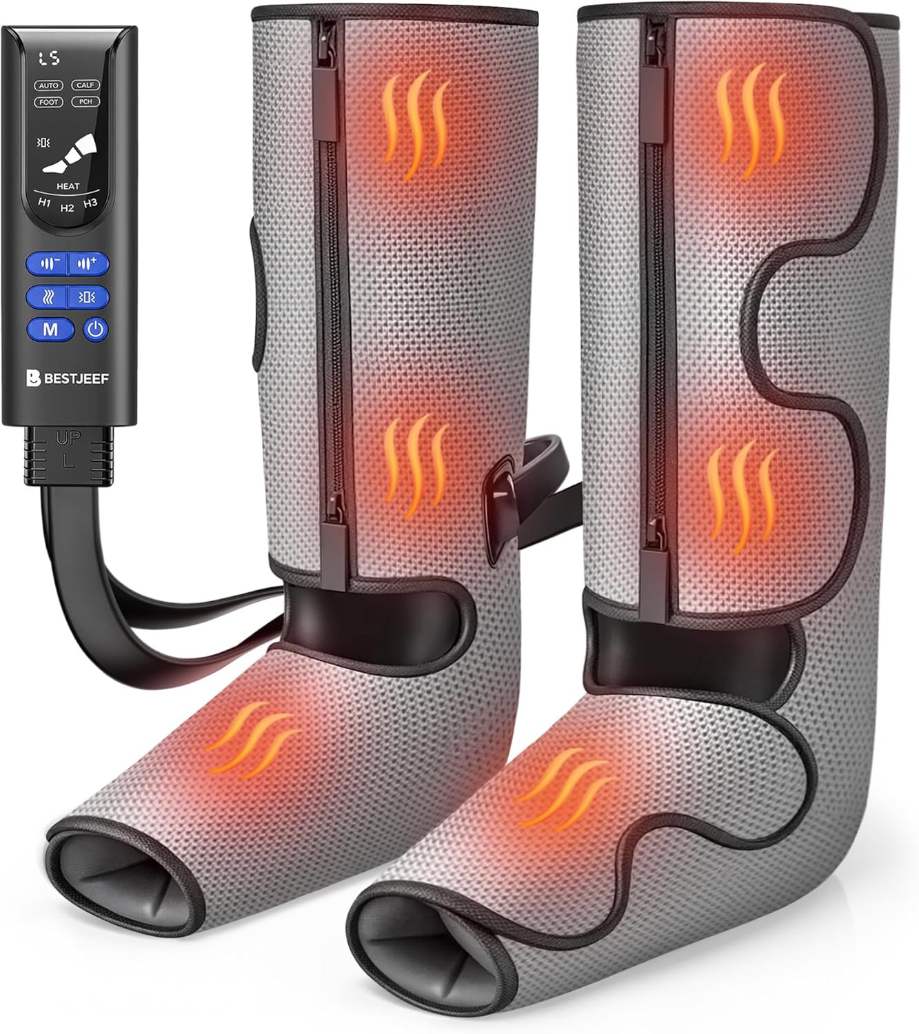 Air Compression Leg Massager with Heat : Foot and Calf Massager for Circulation