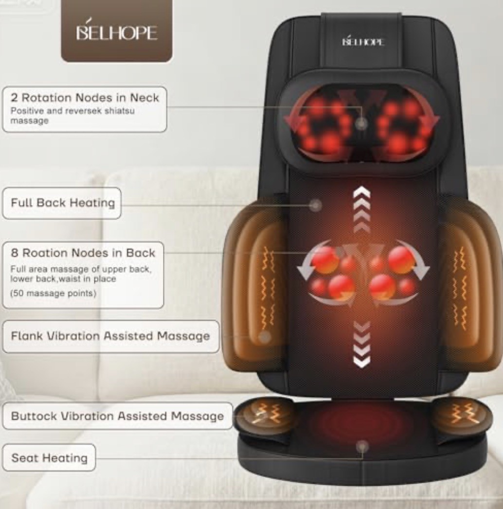 belhope Shiatsu Neck and Back Massager with Heat, 4D Kneading Back Massager