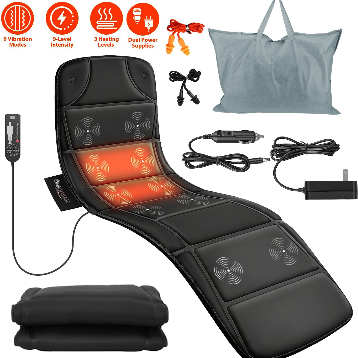 Full Body Massage Mat w/ Heat Vibration Back Massage Pad for Car Bed Chair Sofa