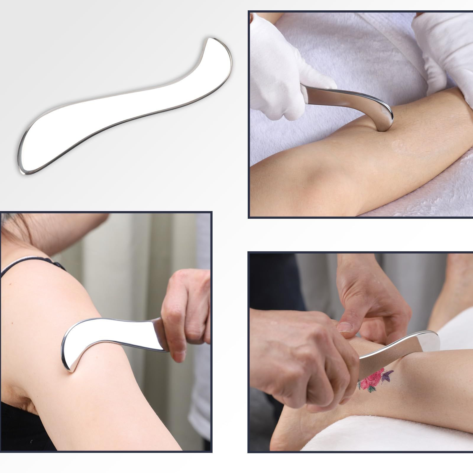 FeelFree Sport 3 in 1 Muscle Scraper Tool-Gua Sha Scraping Tool Silver
