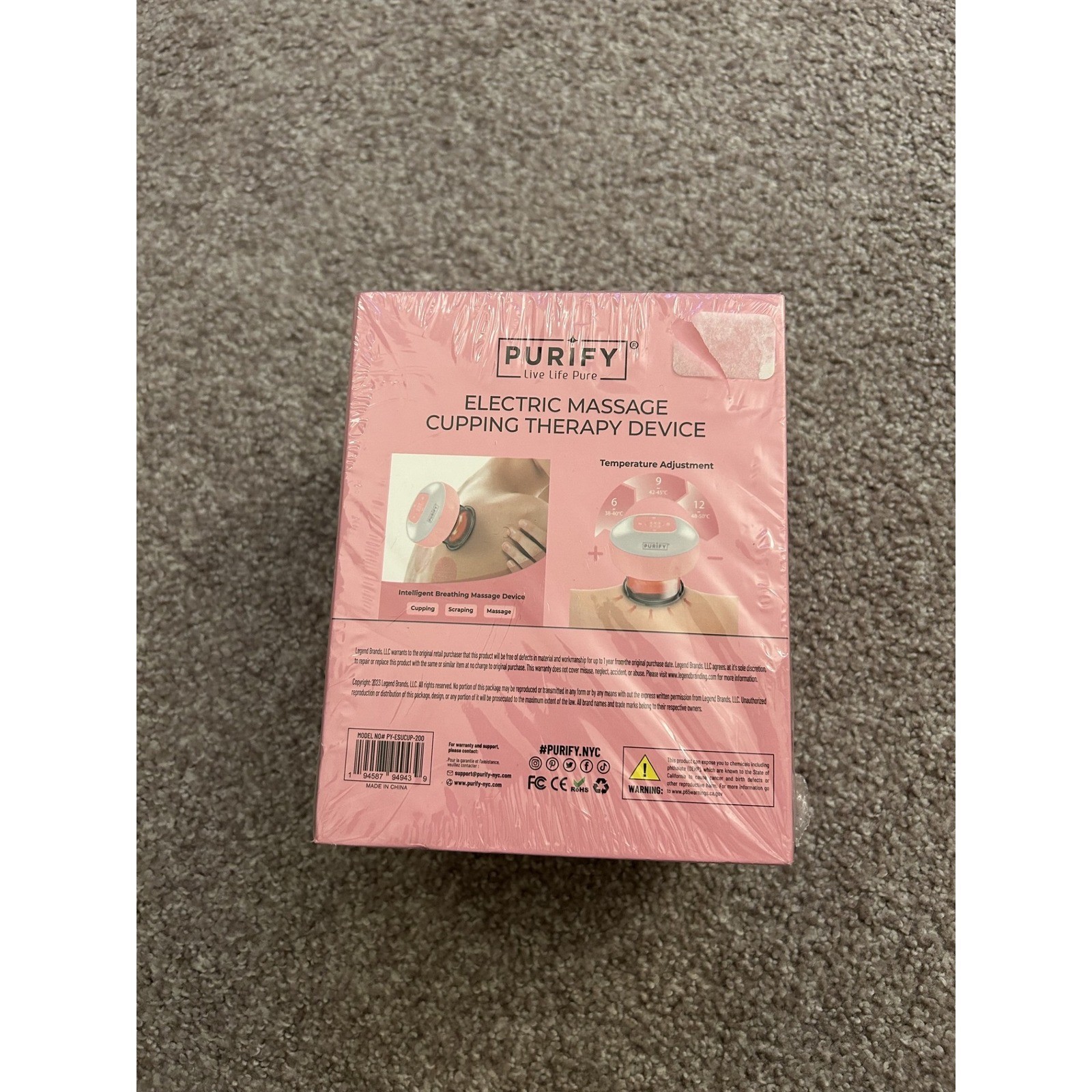 Purify Electric Massage Cupping Therapy Device Unisex Pink NEW Red Light Therapy