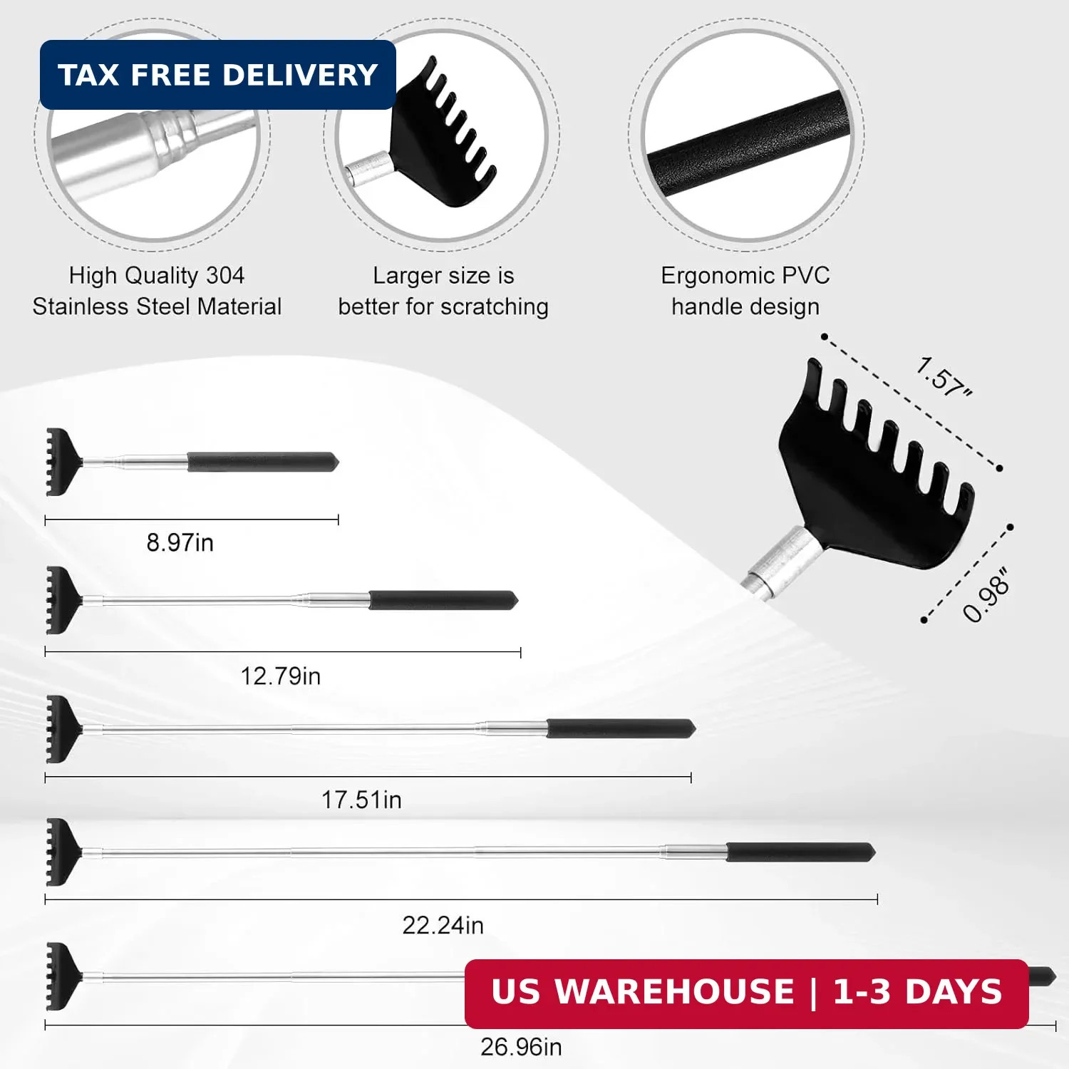 XKOS 4 Pack Different Back Scratcher Portable Telescoping with Rubber Black