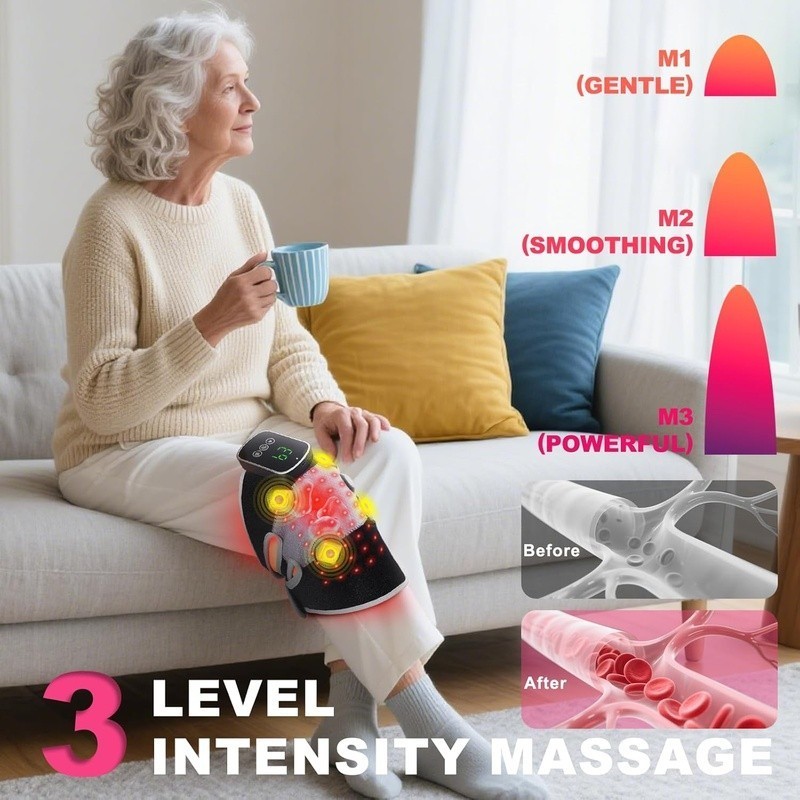 3-in-1 Knee Massager W/ Vibration Heat Red Light Therapy Portable Pain Relief US