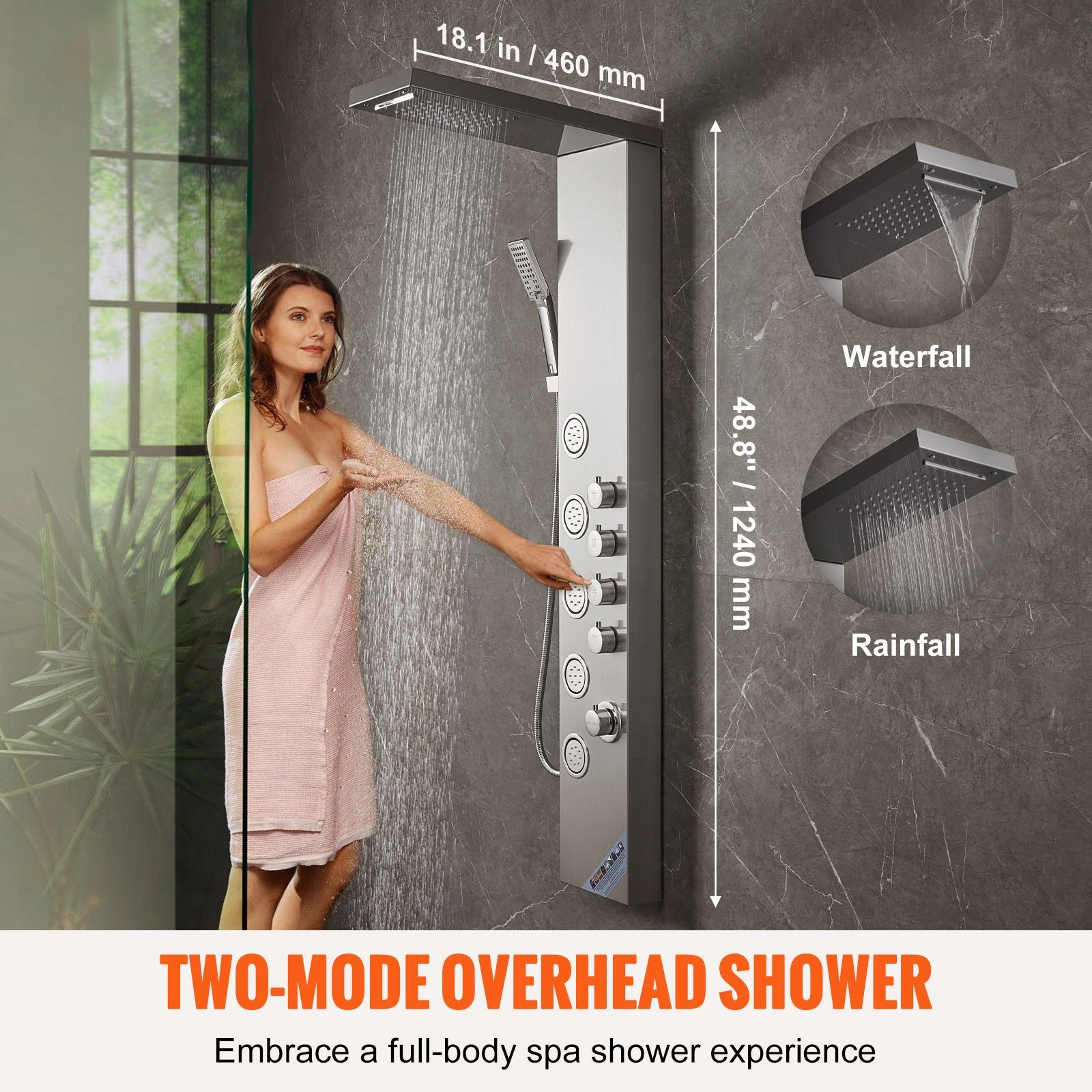 Stainless 4-in-1 Shower Rainfall Waterfall Massage Handheld 59in