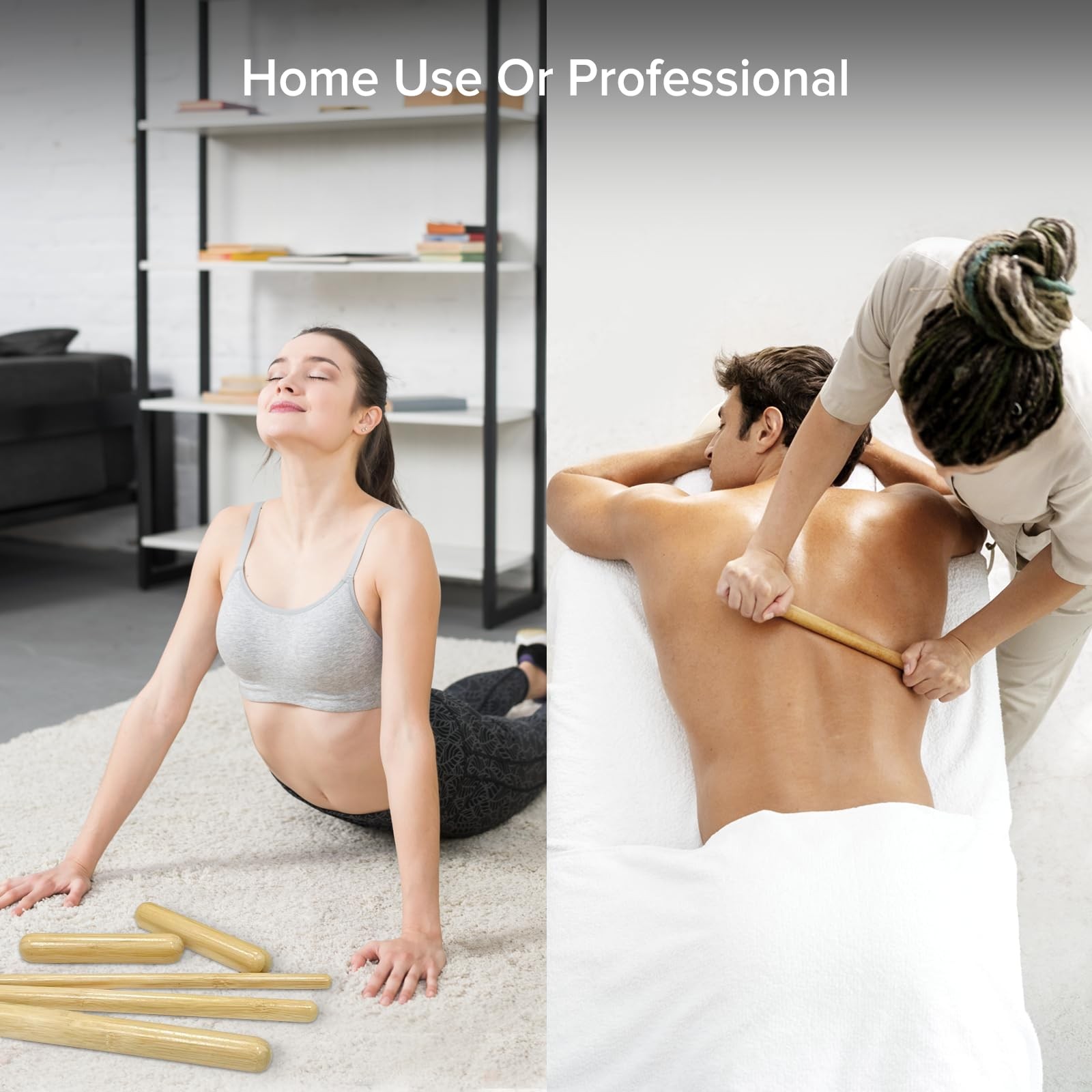 4PCS Solid Bamboo Massage Sticks & Guasha Set with Roller/Stick – 100% Bamboo Th