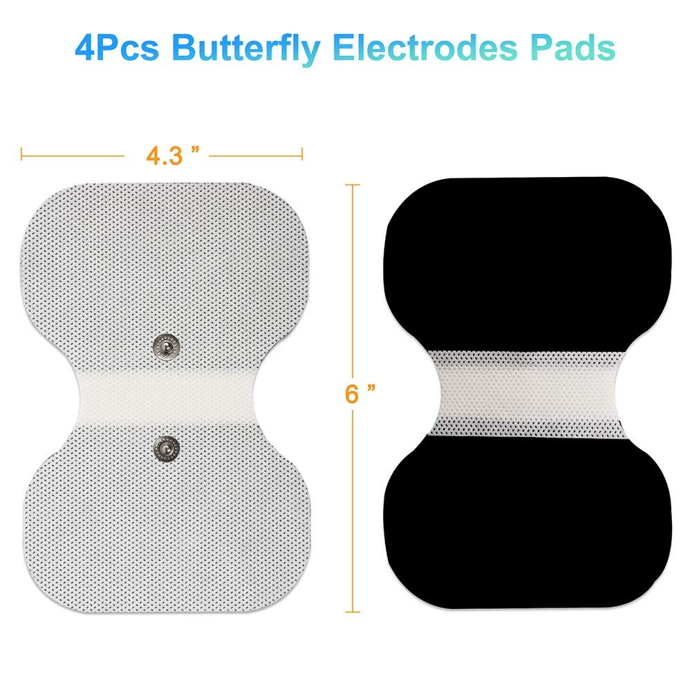 TENS Unit Pads 4.3â€ X 6â€, 4Pcs Snap Electrode Pads Large, Butterfly Shape…