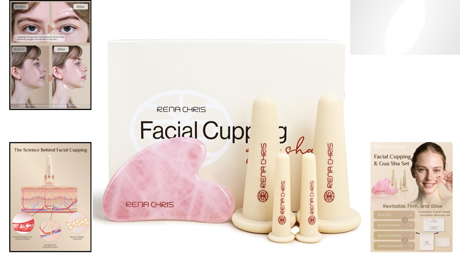 Rena Chris Facial Cupping & Gua Sha Set – Natural Skin Rejuvenation with Rose…