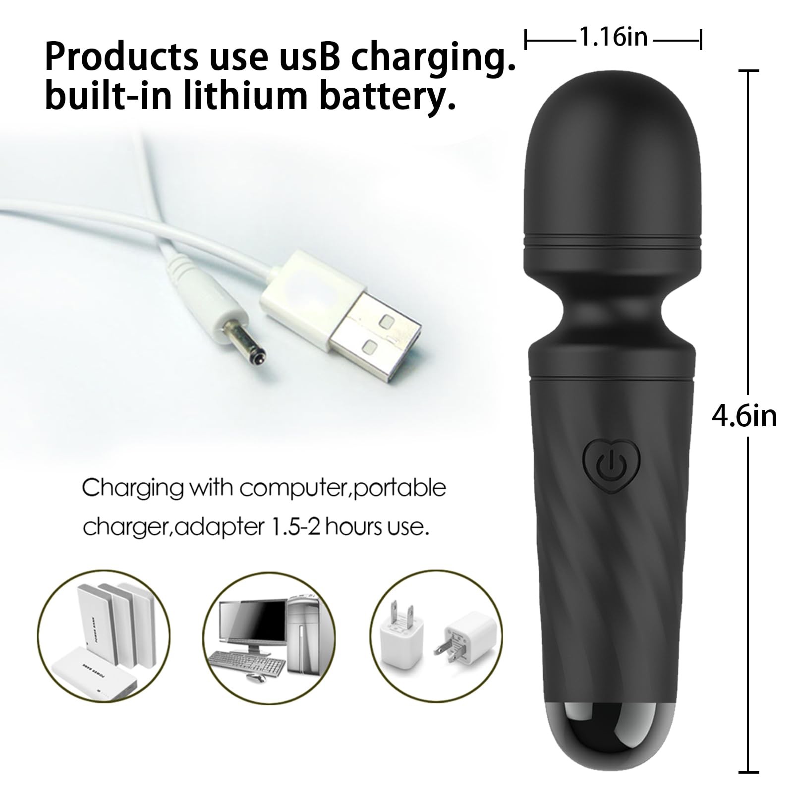 Rechargeable Mini Personal Massager with 10 Quiet Vibration Modes Cordless Ha…