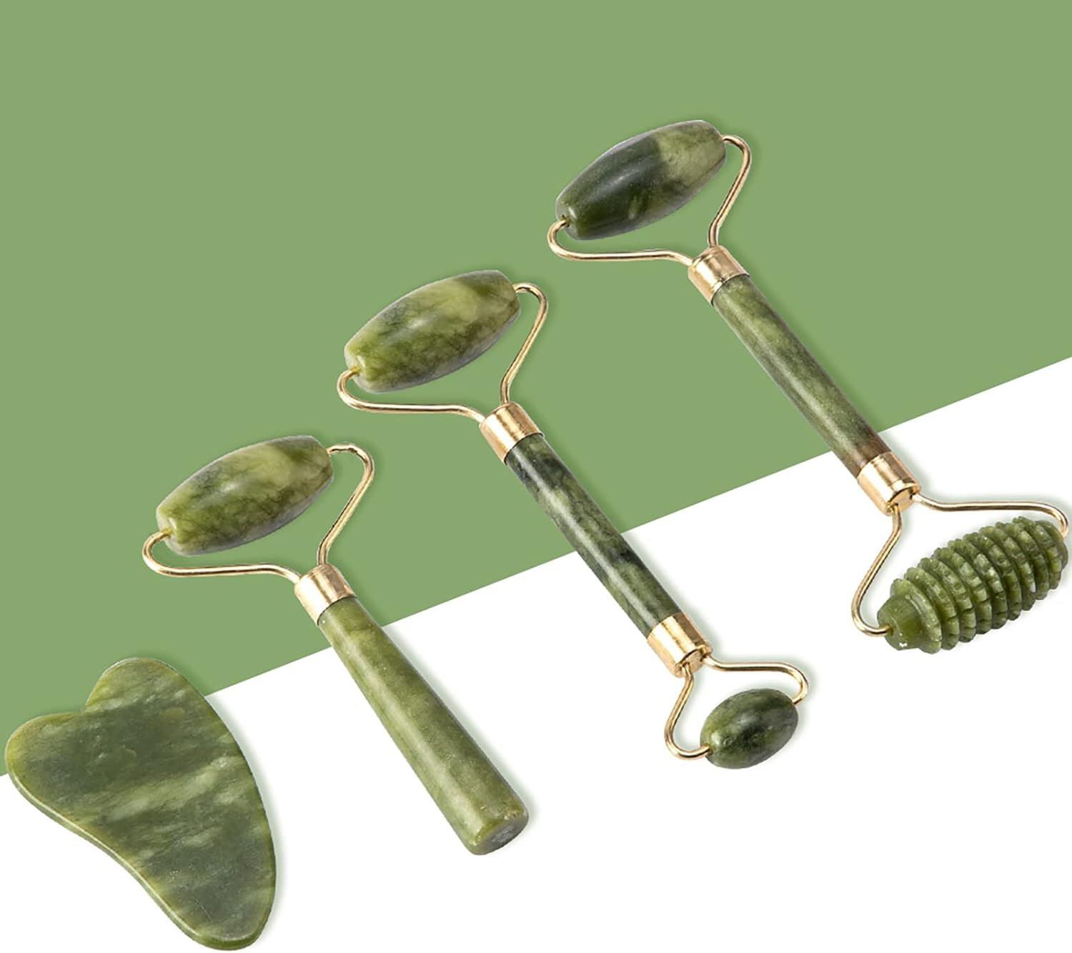 Jade Gua Sha Facial Massager Set – 5 in 1 Skin Care Tools with Roller and Massag