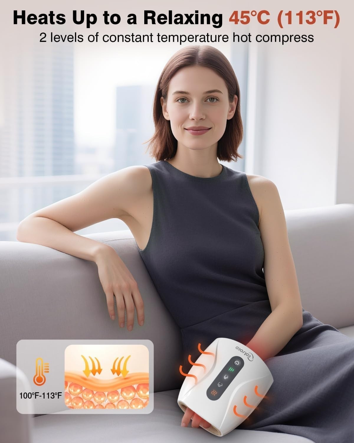 Masajeador Electrico De Manos Inalambrico Con Calor Y Compresion De Lujo