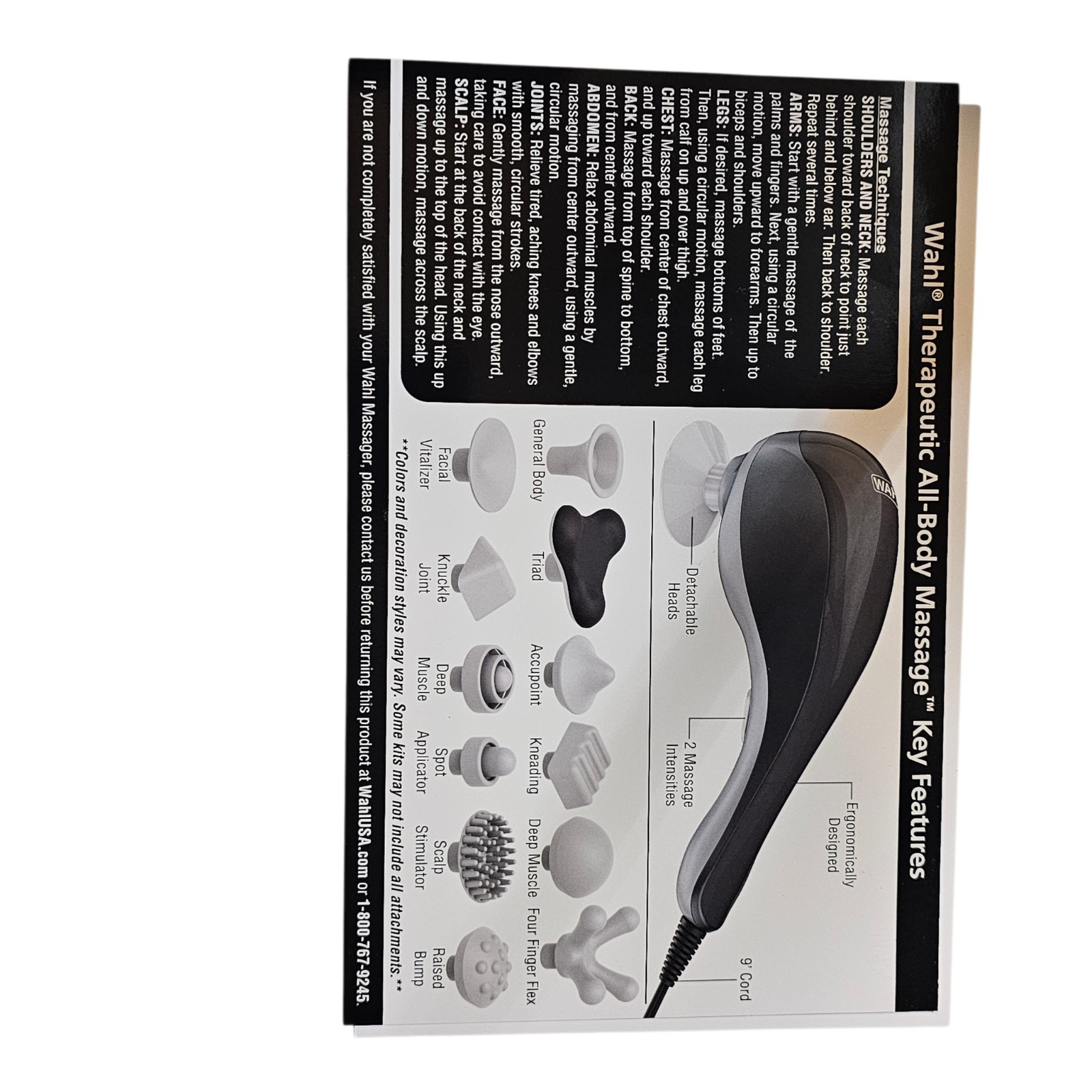 Wahl Massager 4120-600 Two Speed All-Body Compact Design 4 Attachments 9′ Cord
