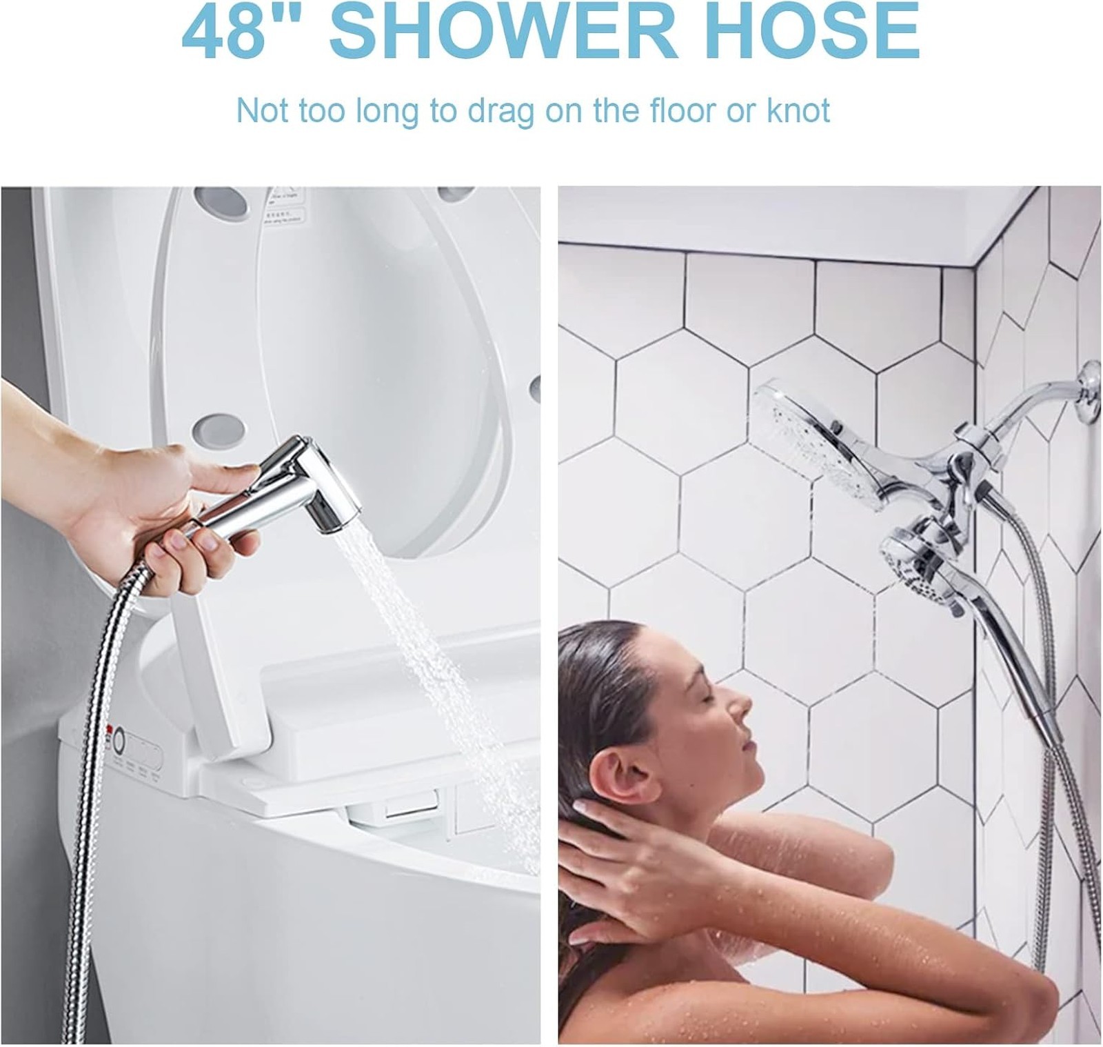 Shower Hose Stainless Steel 48 Inch Bidet Spray Flexible Water Connector Chrome