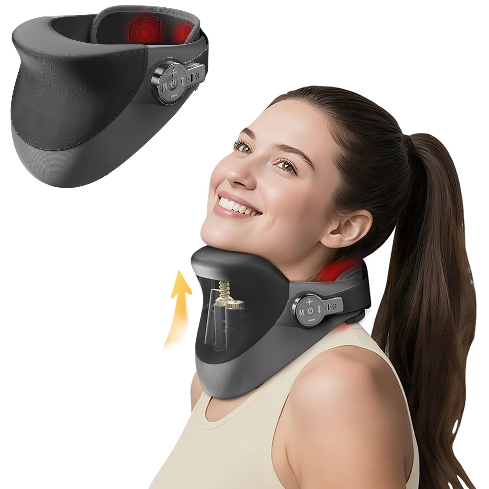 3-in-1 Neck Massager with Height Adjustable Traction, 15-Level Massage & 2 He…