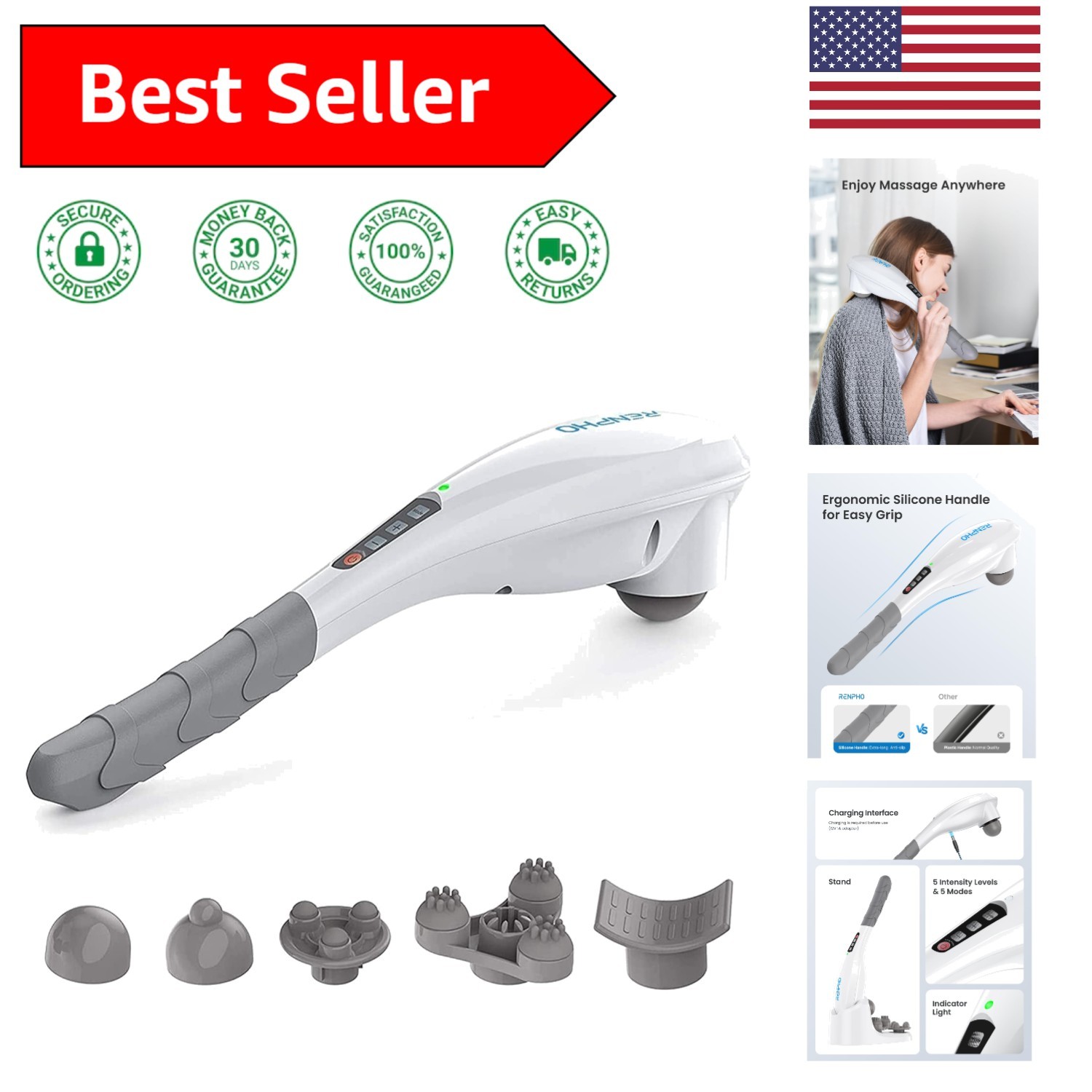 Versatile Cordless Back Massager – Perfect for Muscle Therapy at Home or Travel