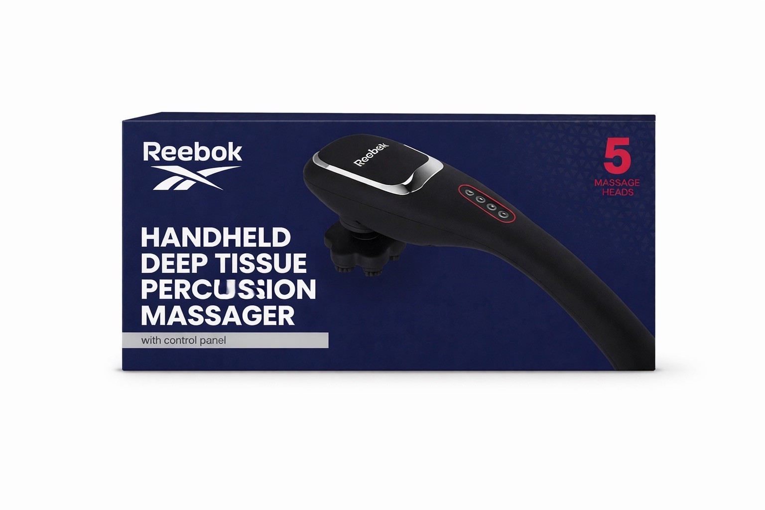 Reebok Deep Tissue Handheld Percussion Massager 5 Heads Pain Relief Recovery