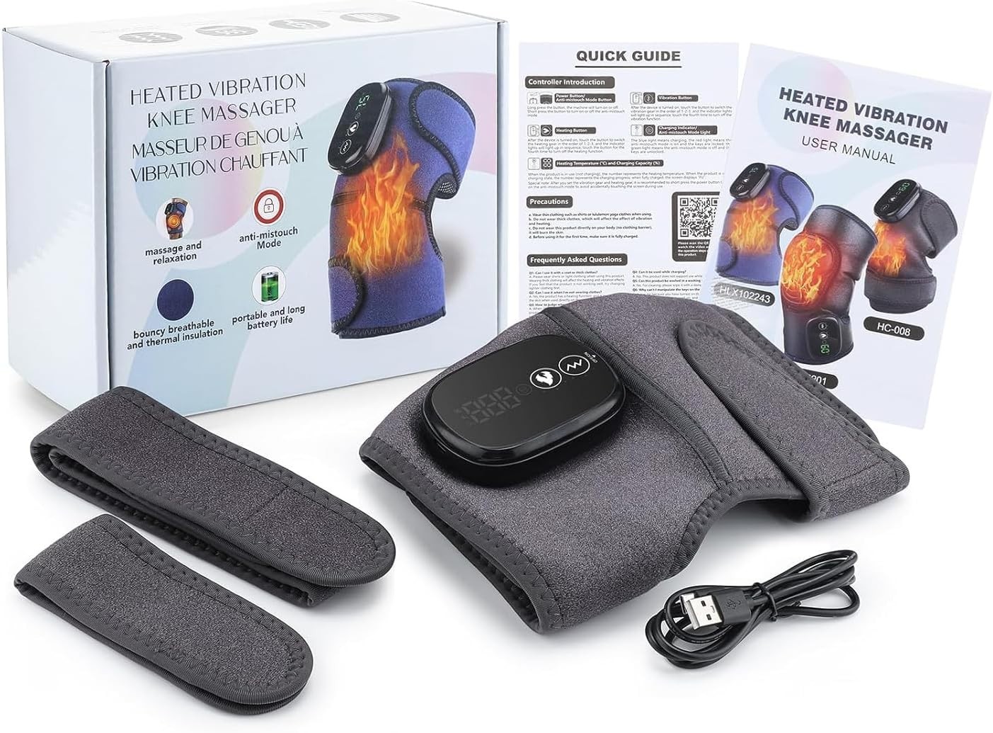 Cordless Heated Knee Massager – 3-in-1 Wrap for Elbow & Shoulder Relief