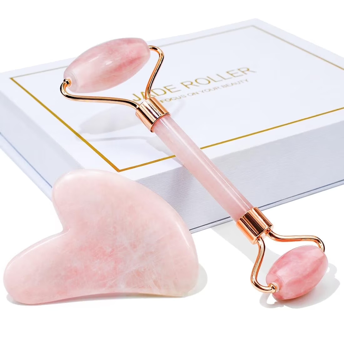 Jade Roller & Gua Sha, Natural Jade Face Roller Facial Skin Care Skin Toning Dev