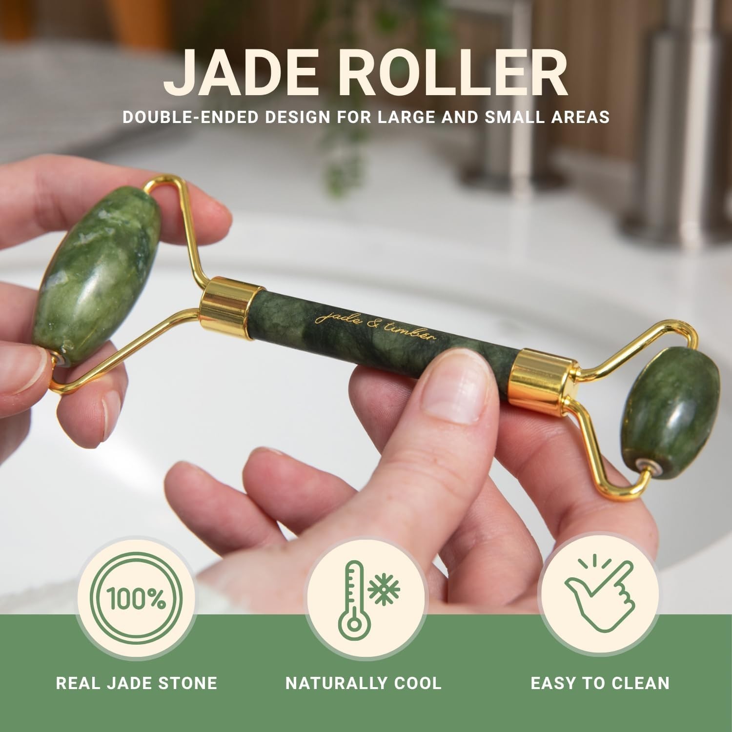 Jade Roller & Green Sandalwood Gua Sha Set – Facial & Body Massage Tools for …