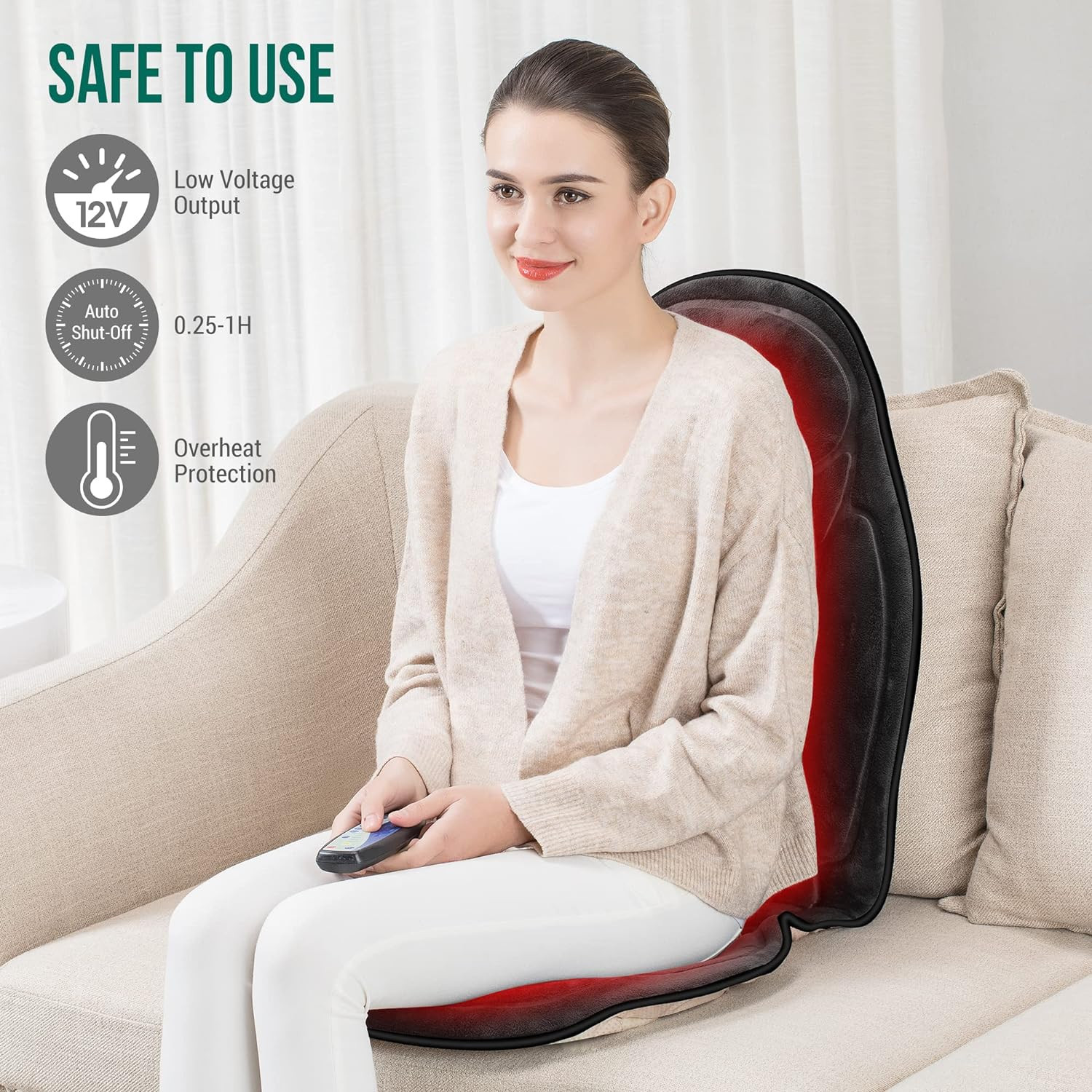 Back Massager with Heat, Memory Foam Chair Massage Pad, 5 Massage Modes & 2 Heat