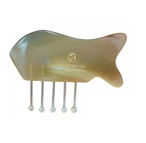Comb-Shaped Massage Tool with Silver Massage Heads Horn Body, Vietnam Handcraft
